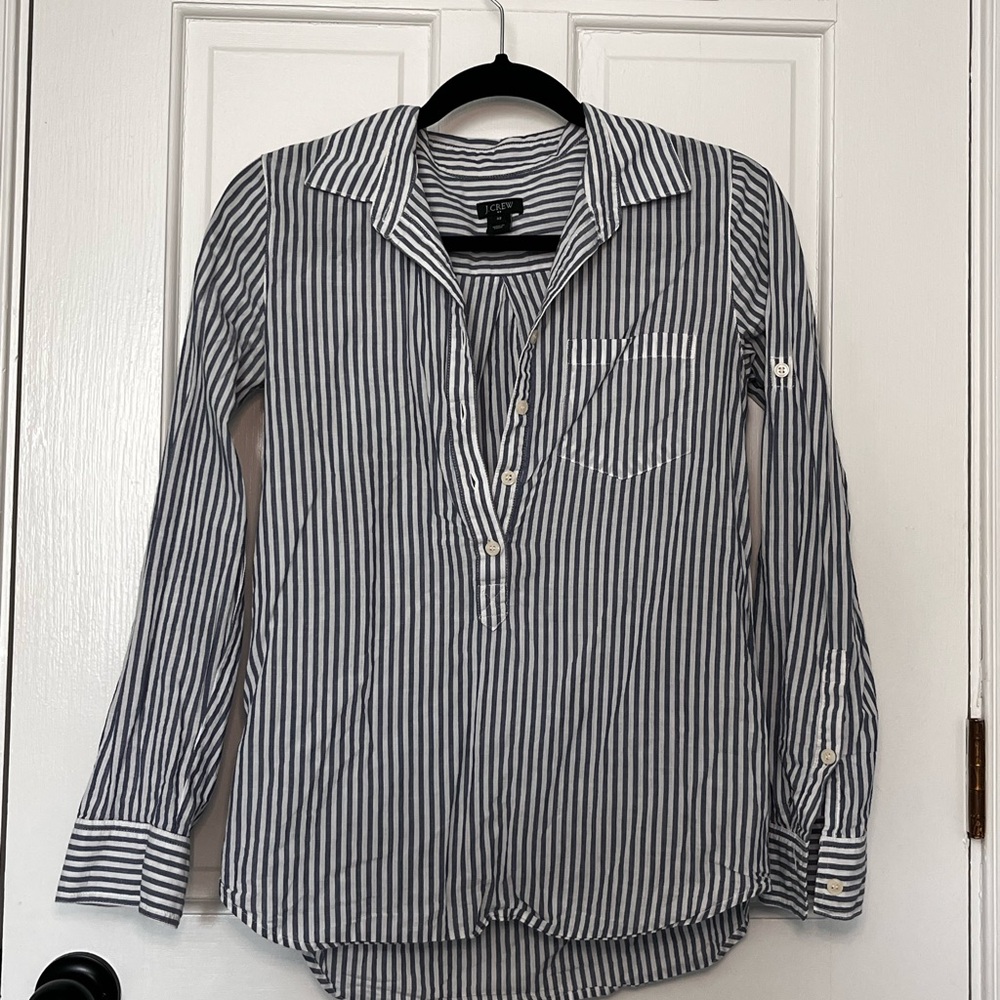 J Crew Blue and White Striped Button-Up Shirt